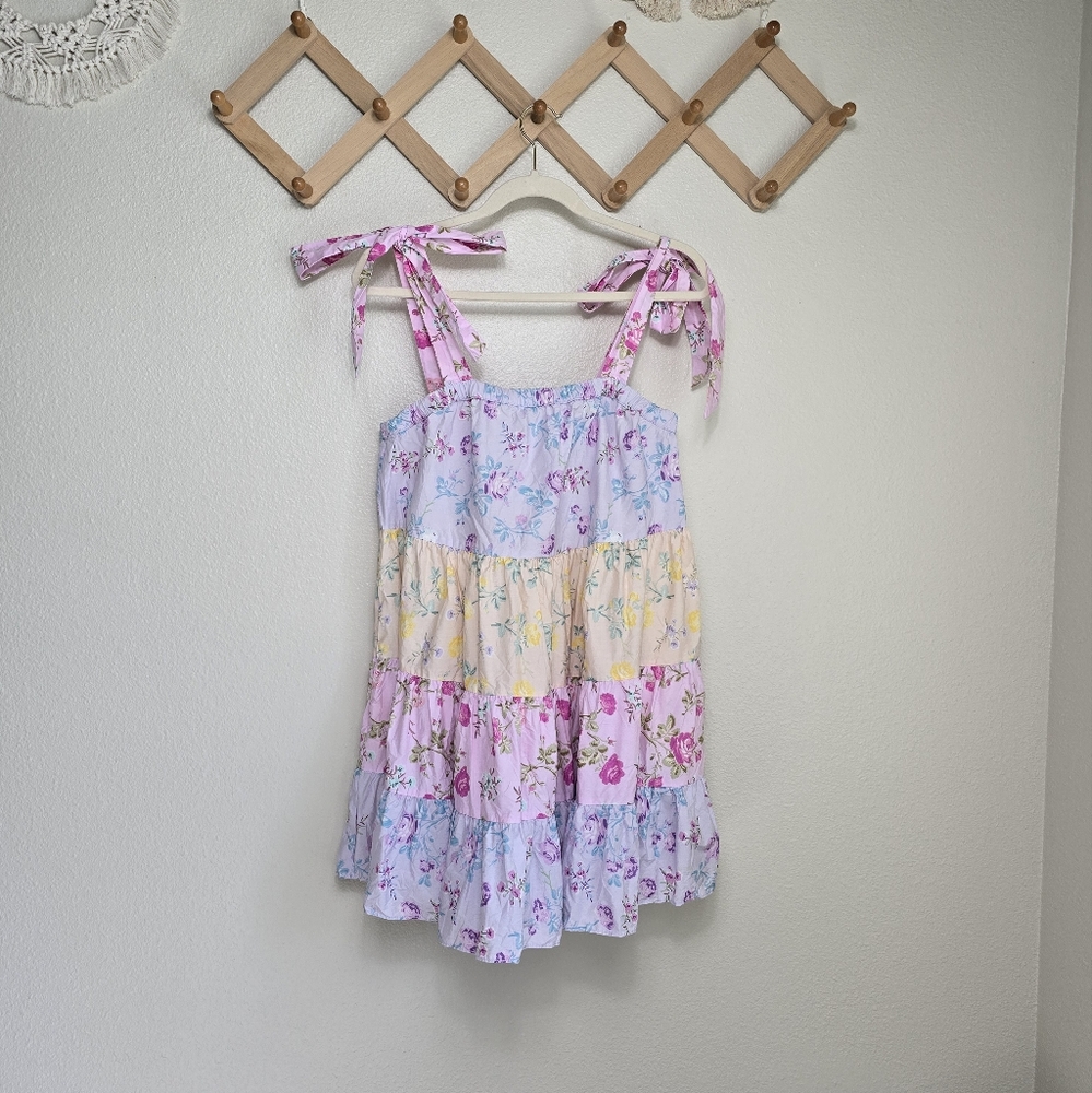 LoveShackFancy Pastel Floral Tiered Mini Dress
